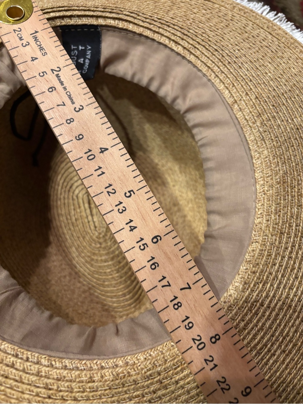Straw Wide Brim Sun Hat with White Pom Pom Trim - Picture 4 of 5